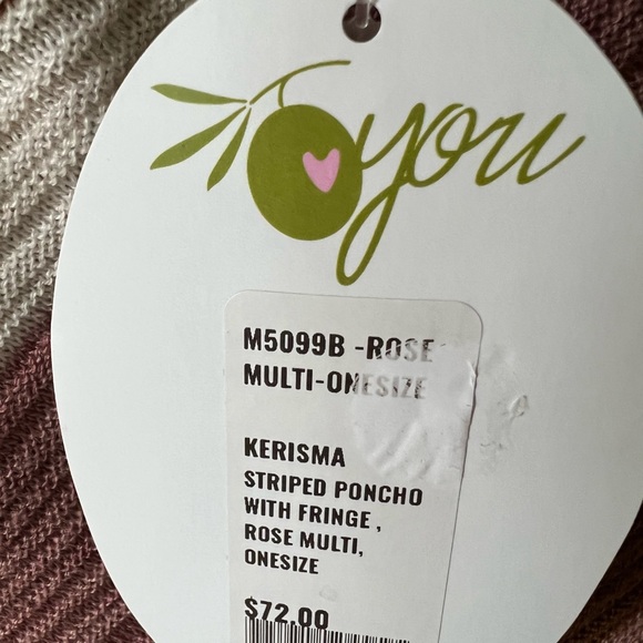 NWT Kerisma Rose Multi Striped Poncho with Fringe.  One Size - Picture 3 of 3